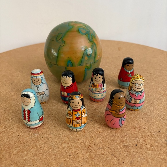 Terrys Village World Globe Doll Figurines Toy - Around The World wood dolls - Picture 1 of 13